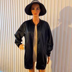 Two by Vince Camuto Long Black Satin Bomber Jacket